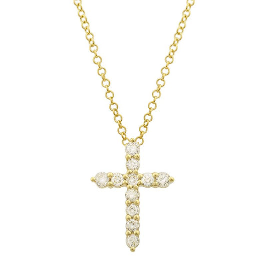 14k Yellow Gold Diamond Cross Necklace 11mm