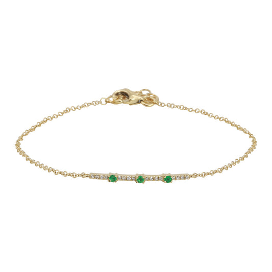 14k Yellow Gold Emerald Diamond Bar Chain Bracelet