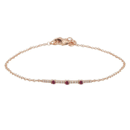 14k Rose Gold Ruby Diamond Bar Chain Bracelet