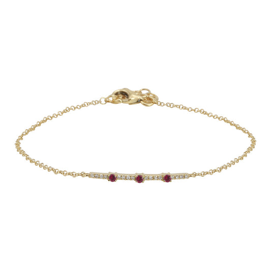 14k Yellow Gold Ruby Diamond Bar Chain Bracelet