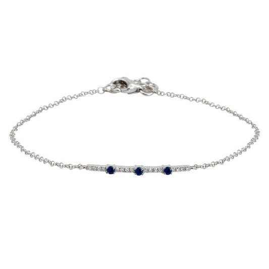 14k White Gold Sapphire Diamond Bar Chain Bracelet