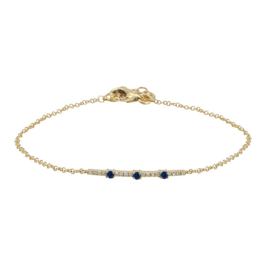 14k Yellow Gold Sapphire Diamond Bar Chain Bracelet