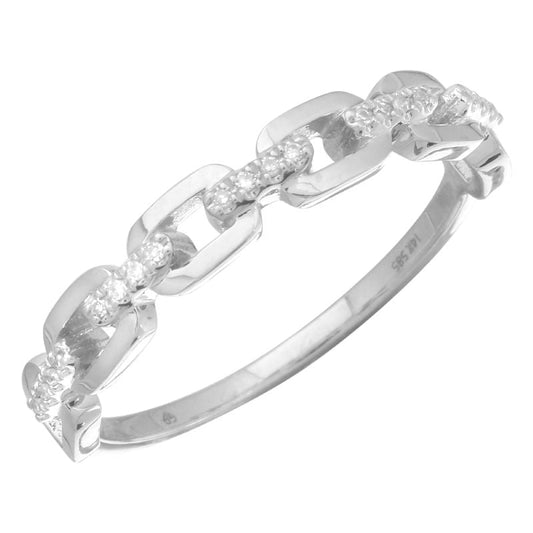 14k White Gold Link Diamond Ring