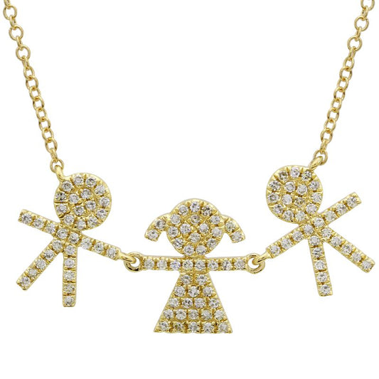 14k Yellow Gold Boy & Girl & Boy Kids Diamond Necklace