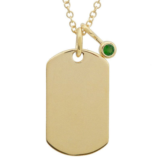 14k Yellow Gold ID Tag Emerald Necklace
