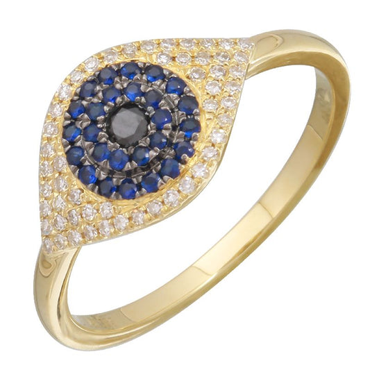 14k Yellow Gold Evil Eye Diamond Ring