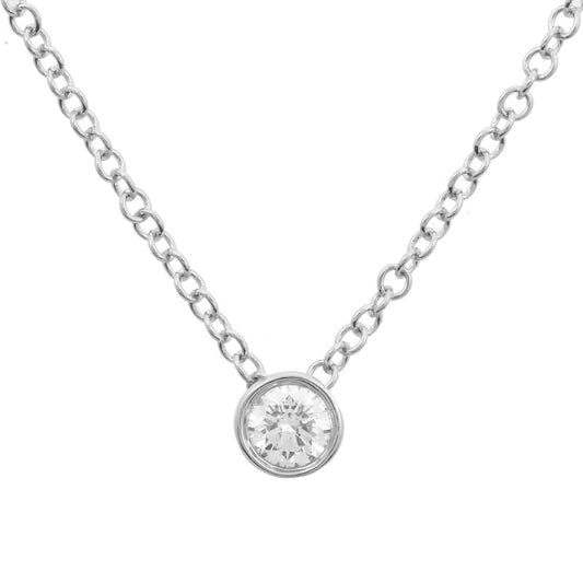 14k White Gold Diamond Bezel Solitaire Necklace