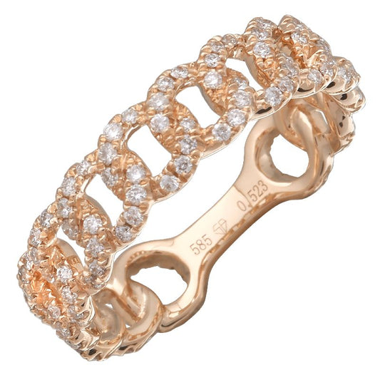 14k Rose Gold Cuban Link Diamond Ring .55ctw