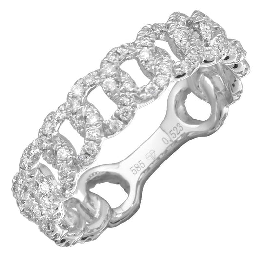 14k White Gold Diamond Cuban Link Ring