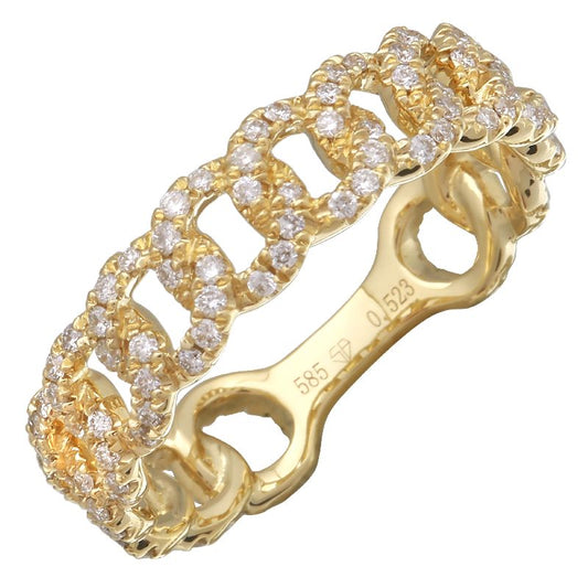 14k Yellow Gold Diamond Cuban Link Ring