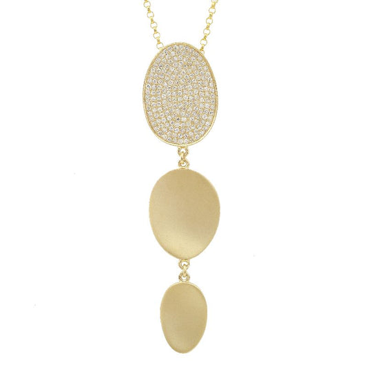 14k Yellow Gold Oval Satin Pave Diamond Necklace