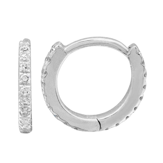 14k White Gold Mini Eternity Diamond Huggie Earrings 9mm