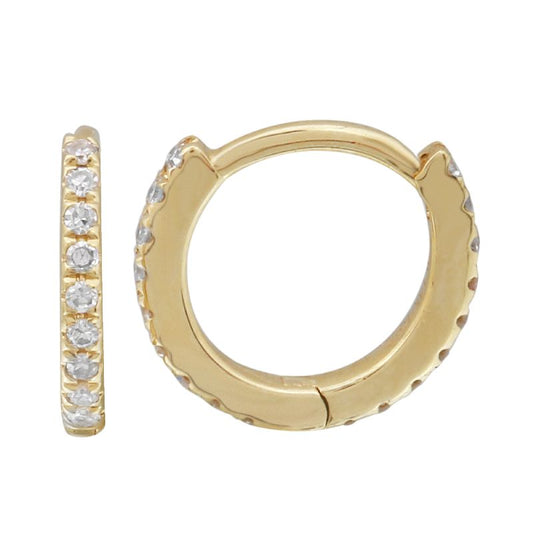14k Yellow Gold Mini Eternity Diamond Huggie Earrings 9mm