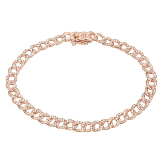 14k Rose Gold Eternity Diamond Cuban Link Bracelet 1.10ctw