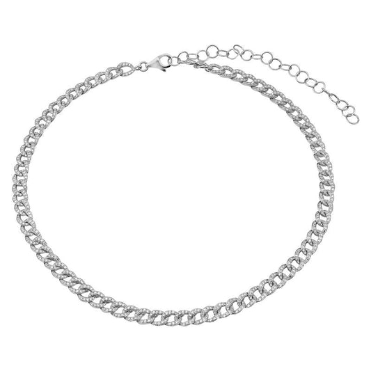 14k White Gold Eternity Diamond Cuban Link Choker Necklace 2.10ctw
