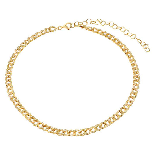 14k Yellow Gold Eternity Diamond Cuban Link Choker Necklace 2.10ctw