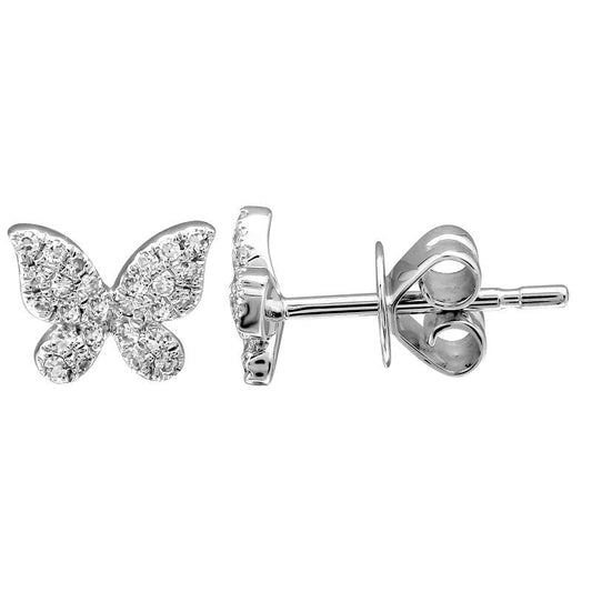 14k White Gold Mini Butterfly Diamond Stud Earrings 5.5mm