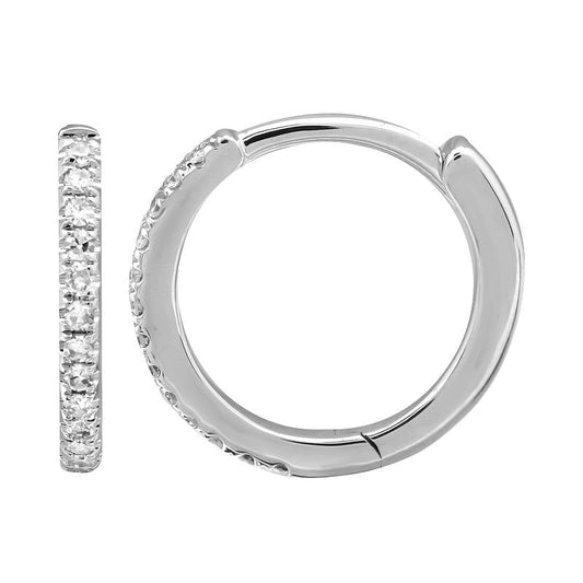 14k White Gold Diamond Huggie Earrings 11mm