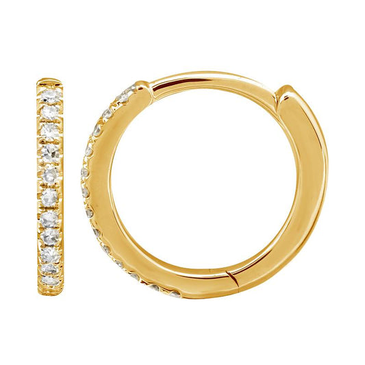 14k Yellow Gold Diamond Huggie Earrings 11mm