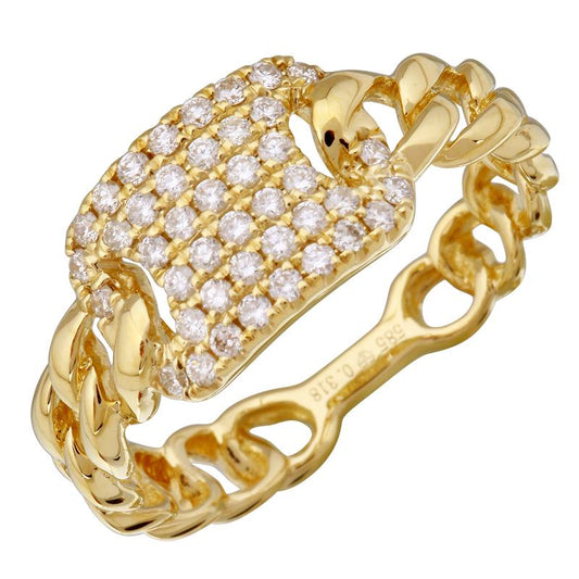 14k Yellow Gold Diamond Bar Cuban Link Ring
