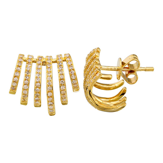 14k Yellow Gold Six Row Diamond Caged Lobe Earrings