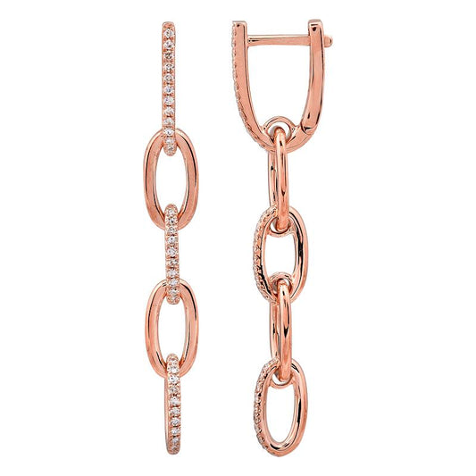 14k Rose Gold Link Dangling Diamond Earrings