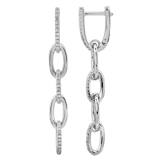 14k White Gold Link Dangling Diamond Earrings