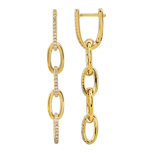 14k Yellow Gold Link Dangling Diamond Earrings