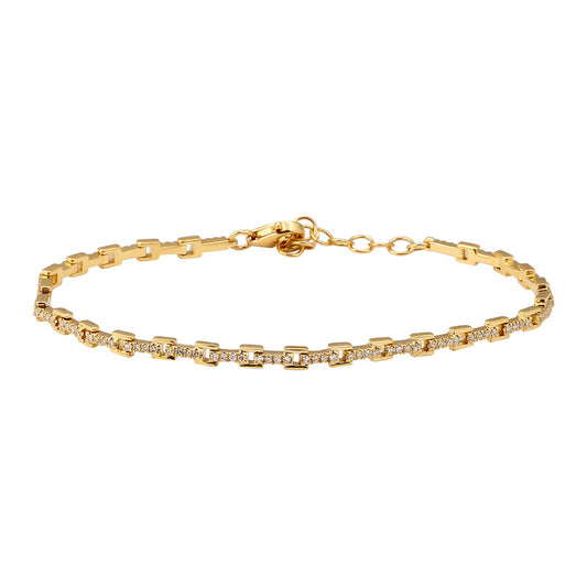 14k Yellow Gold Square Links Diamond Tennis Bracelet