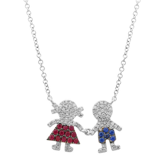 14k White Gold Girl & Boy Kids Diamond Necklace