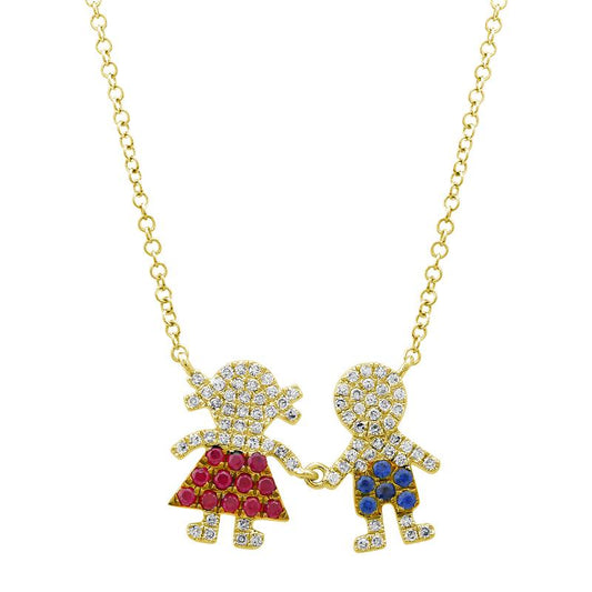 14k Yellow Gold Girl & Boy Kids Diamond Necklace