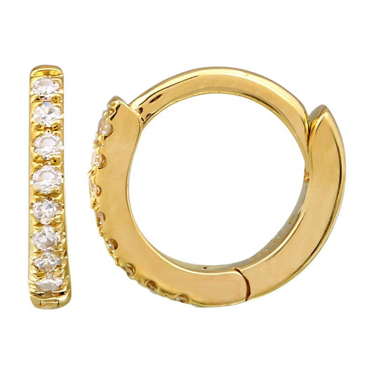 14k Yellow Gold Mini Diamond Huggie Earrings 8mm