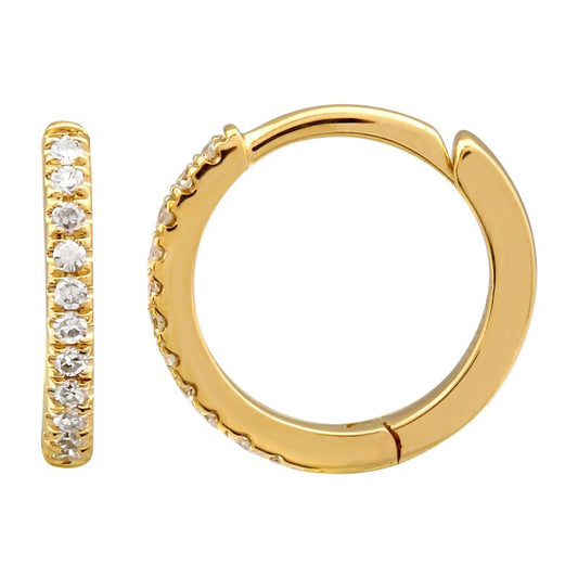 14k Yellow Gold Diamond Huggie Earrings 10mm