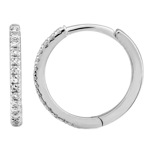 14k White Gold Diamond Huggie Earrings 12mm