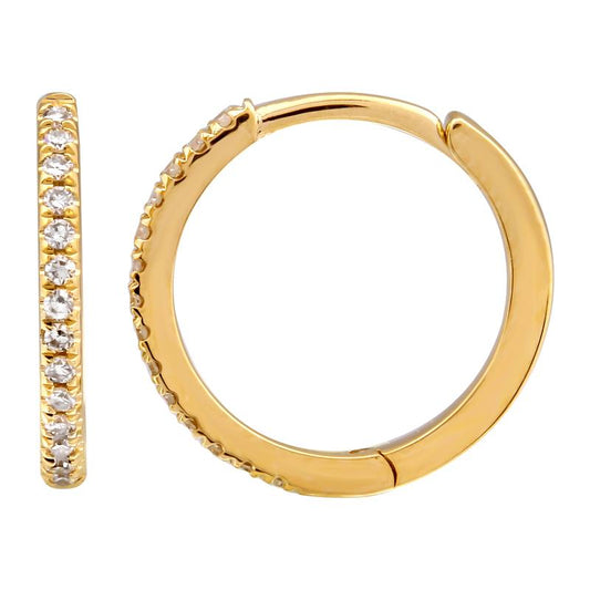 14k Yellow Gold Diamond Huggie Earrings 12mm