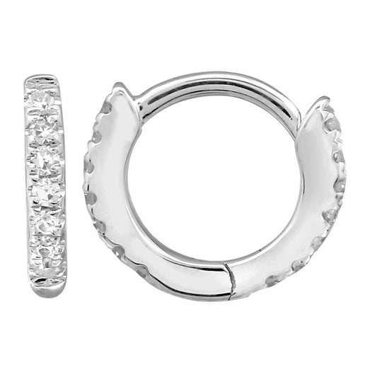 14k White Gold Mini Eternity Diamond Huggie Earrings 7mm