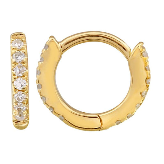 14k Yellow Gold Mini Eternity Diamond Huggie Earrings 7mm
