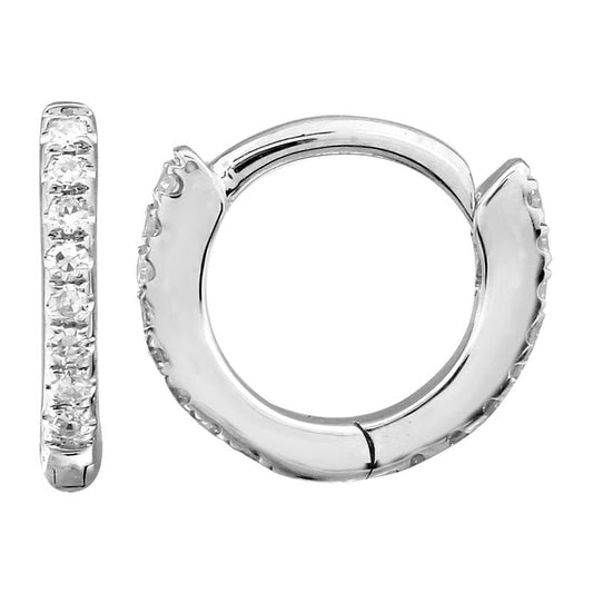 14k White Gold Mini Eternity Huggie Earrings 8mm