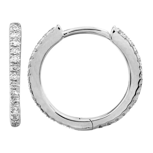 14k White Gold Eternity Diamond Huggie Earrings 12mm