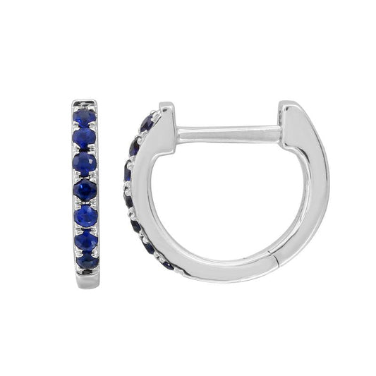 14k White Gold Sapphire Huggie Earrings 9mm