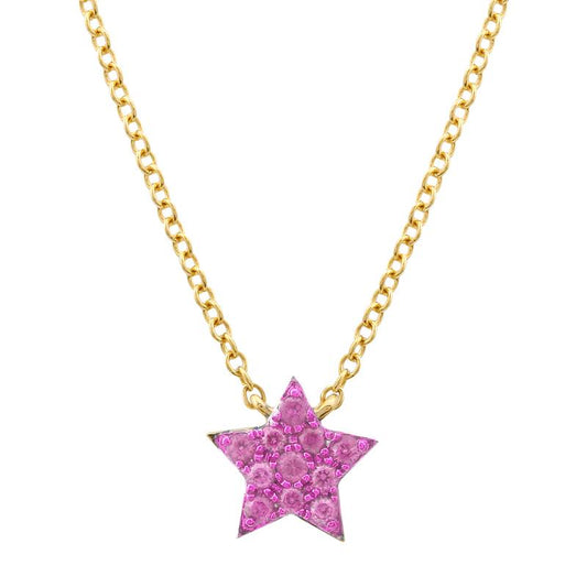 14k Yellow Gold Pink Sapphire Star Necklace