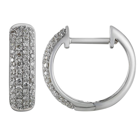 14k White Gold Four Row Pave Diamond Dome Huggie Earrings 14mm