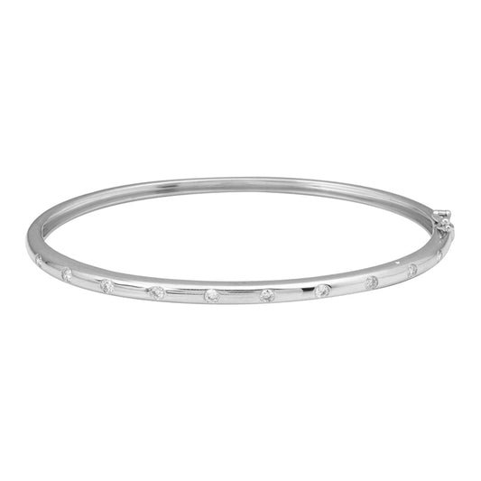14k White Gold Diamond Inlay Bangle .30ctw