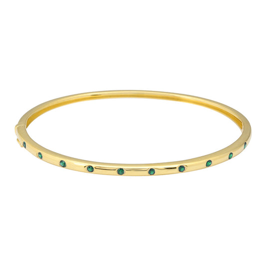 14k Yellow Gold Emerald Inlay Bangle .25ctw