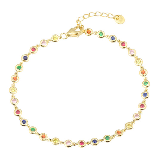 14k Yellow Gold Multi Gemstone Bezel Tennis Bracelet