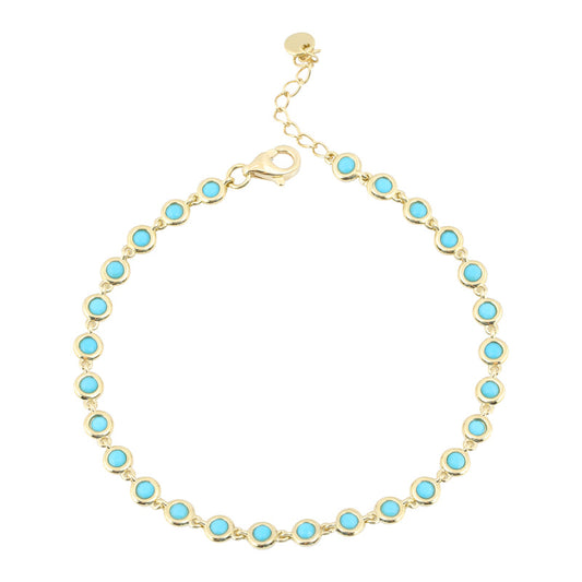 14k Yellow Gold Turquoise Bezel Tennis Bracelet