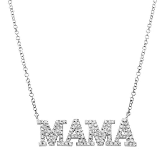 14k White Gold Thick Uppercase Diamond MAMA Necklace
