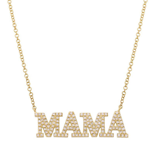 14k Yellow Gold Thick Uppercase Diamond MAMA Necklace