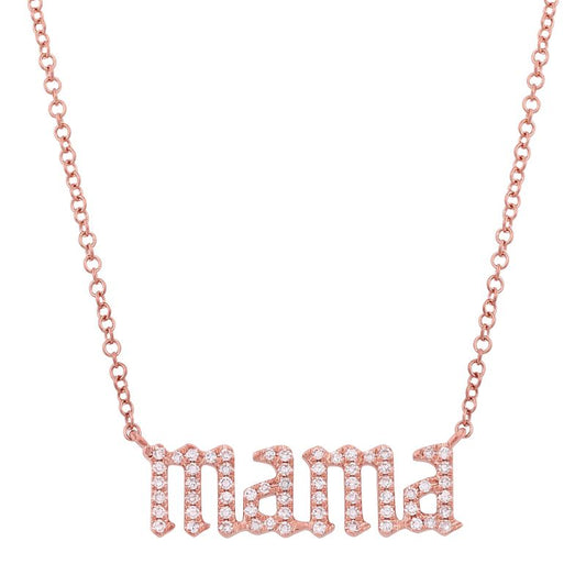14k Rose Gold Old English Lowercase Mama Diamond Necklace