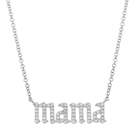 14k White Gold Old English Lowercase Mama Diamond Necklace